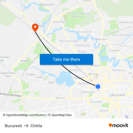 Bucuresti to Chitila map