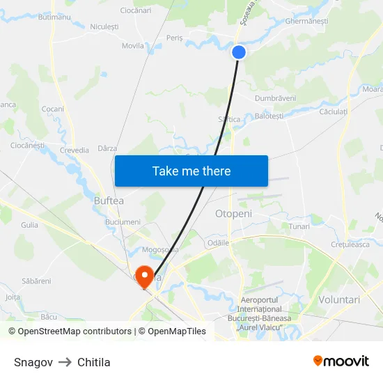 Snagov to Chitila map