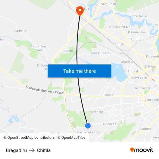 Bragadiru to Chitila map