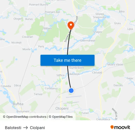 Balotesti to Ciolpani map