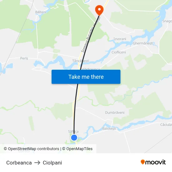 Corbeanca to Ciolpani map