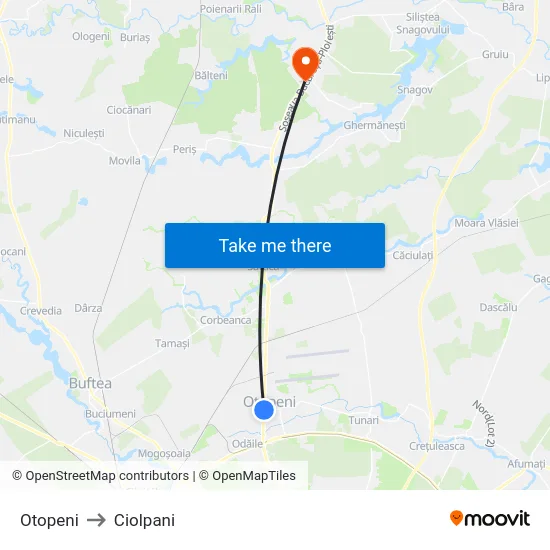 Otopeni to Ciolpani map