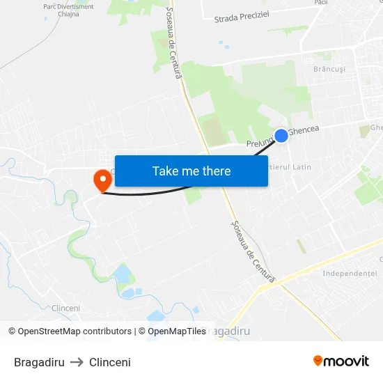 Bragadiru to Clinceni map