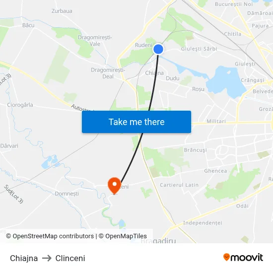 Chiajna to Clinceni map