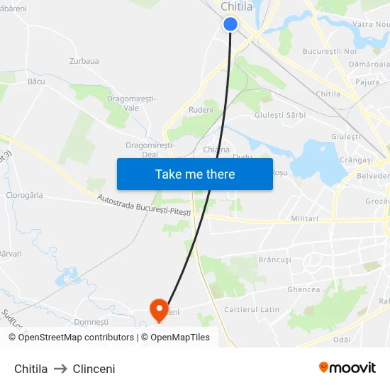 Chitila to Clinceni map