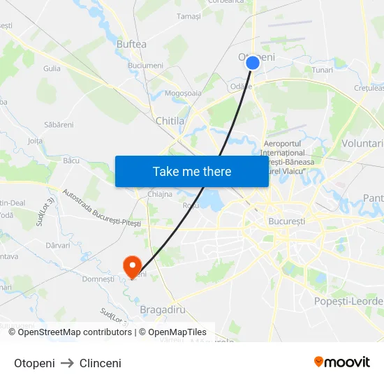 Otopeni to Clinceni map
