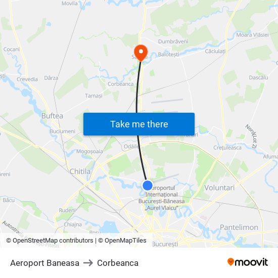 Aeroport Baneasa to Corbeanca map