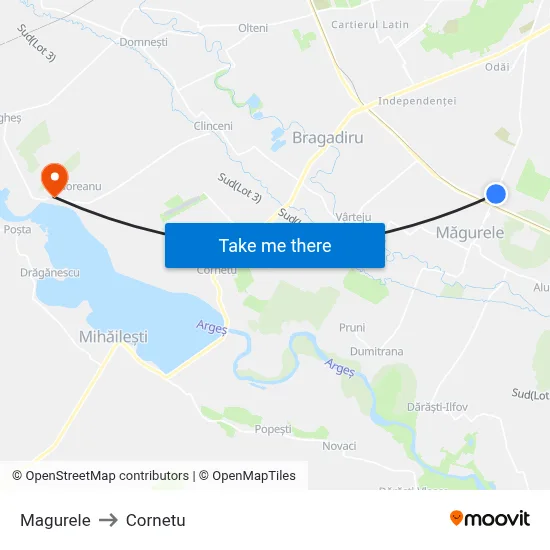 Magurele to Cornetu map