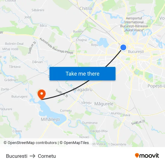 Bucuresti to Cornetu map