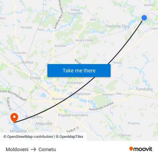 Moldoveni to Cornetu map