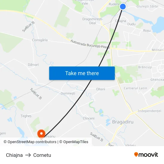 Chiajna to Cornetu map