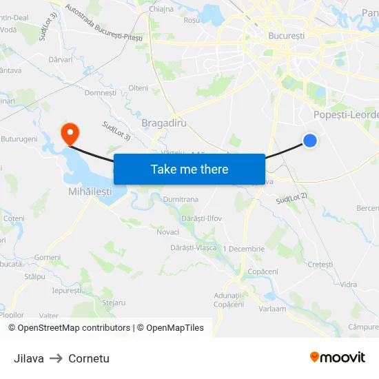 Jilava to Cornetu map