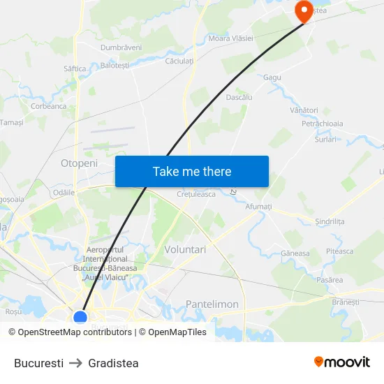 Bucuresti to Gradistea map