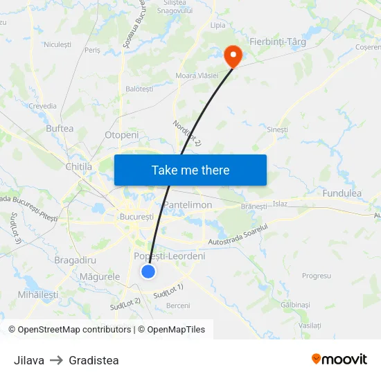 Jilava to Gradistea map