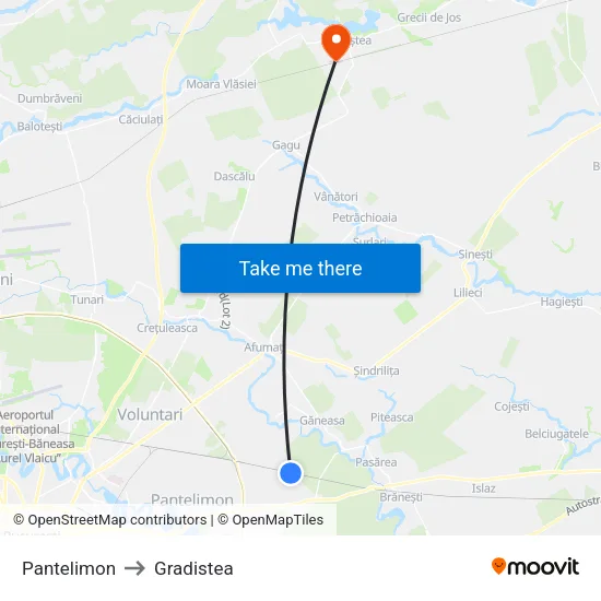 Pantelimon to Gradistea map