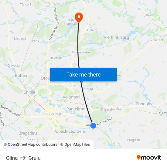 Glina to Gruiu map
