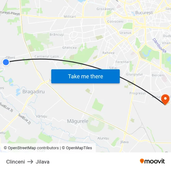 Clinceni to Jilava map