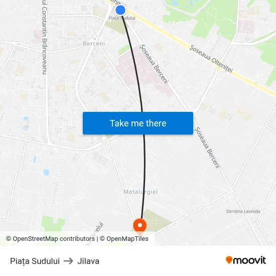 Piața Sudului to Jilava map