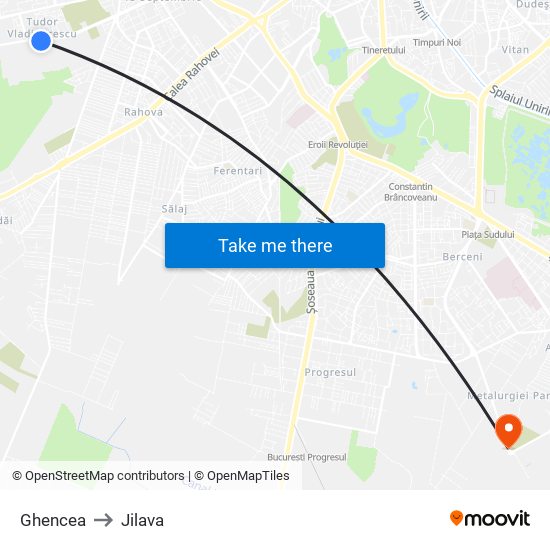 Ghencea to Jilava map