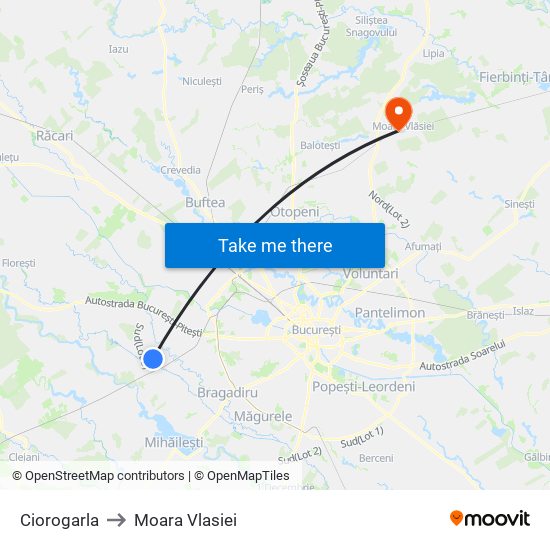 Ciorogarla to Moara Vlasiei map