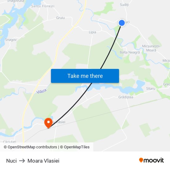 Nuci to Moara Vlasiei map
