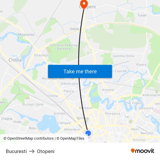 Bucuresti to Otopeni map