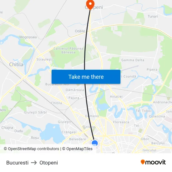 Bucuresti to Otopeni map