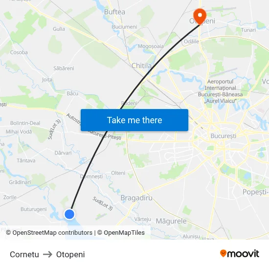 Cornetu to Otopeni map