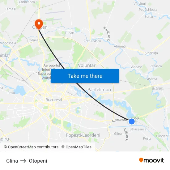 Glina to Otopeni map