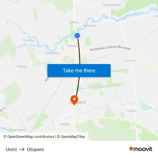 Unirii to Otopeni map