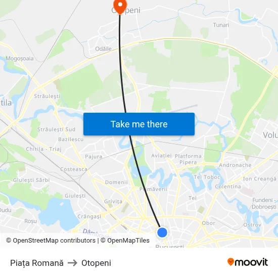 Piața Romană to Otopeni map
