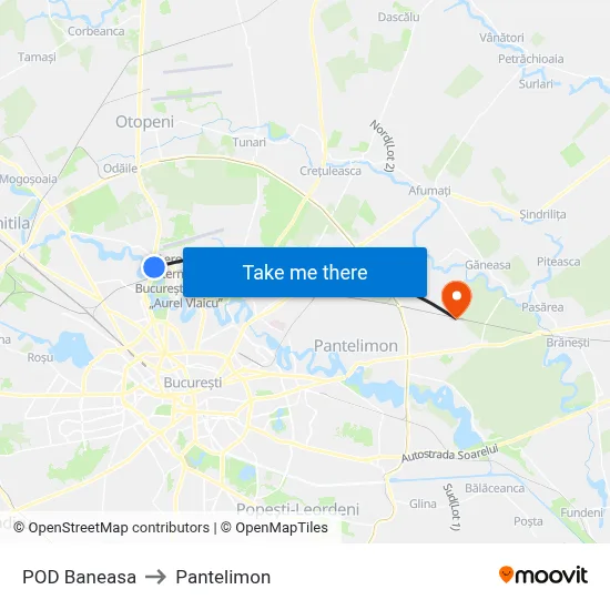 POD Baneasa to Pantelimon map