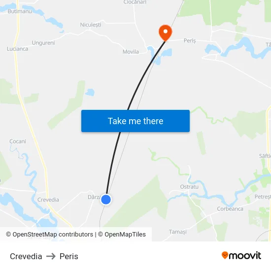 Crevedia to Peris map