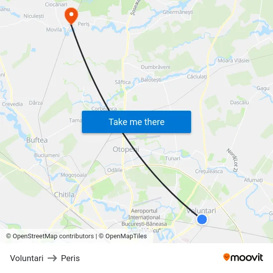 Voluntari to Peris map