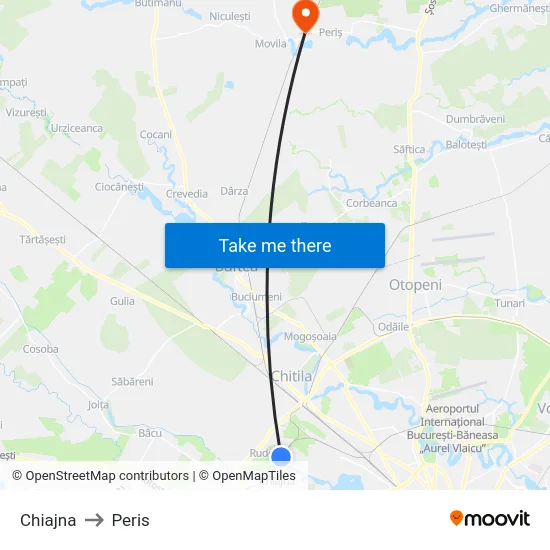 Chiajna to Peris map