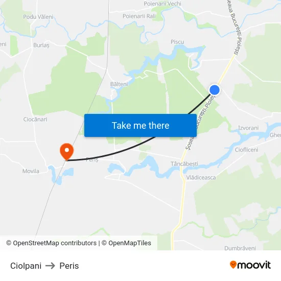 Ciolpani to Peris map