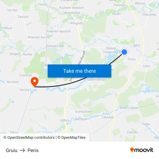 Gruiu to Peris map