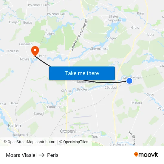 Moara Vlasiei to Peris map