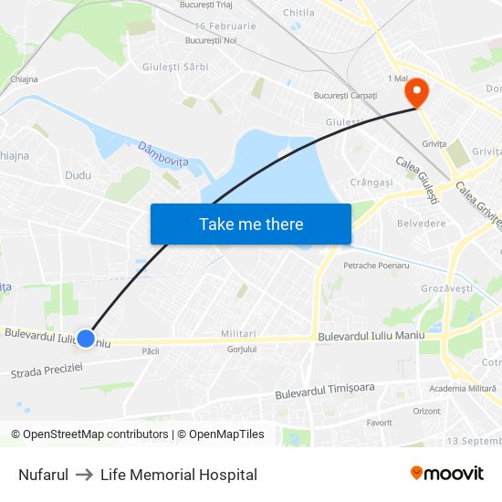 Nufarul to Life Memorial Hospital map