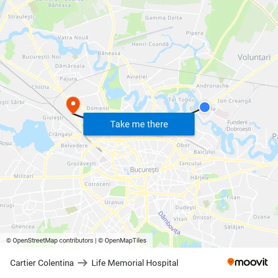 Cartier Colentina to Life Memorial Hospital map