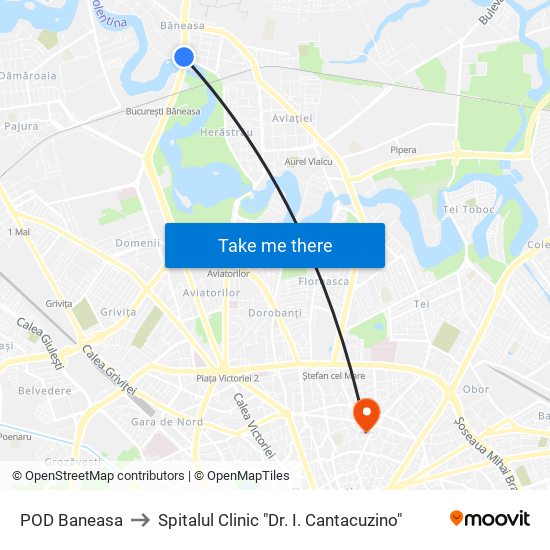 POD Baneasa to Spitalul Clinic "Dr. I. Cantacuzino" map