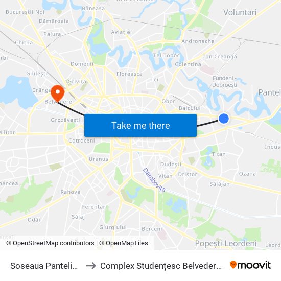 Soseaua Pantelimon to Complex Studențesc Belvedere Ase map