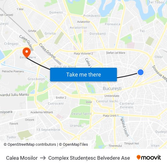 Calea Mosilor to Complex Studențesc Belvedere Ase map