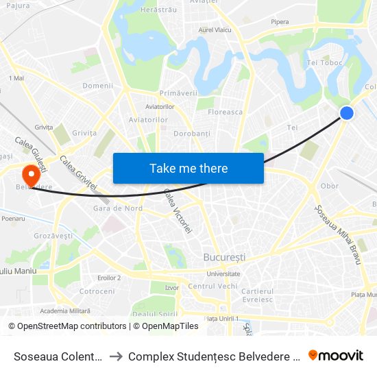 Soseaua Colentina to Complex Studențesc Belvedere Ase map
