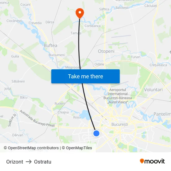 Orizont to Ostratu map