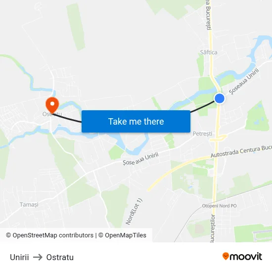Unirii to Ostratu map