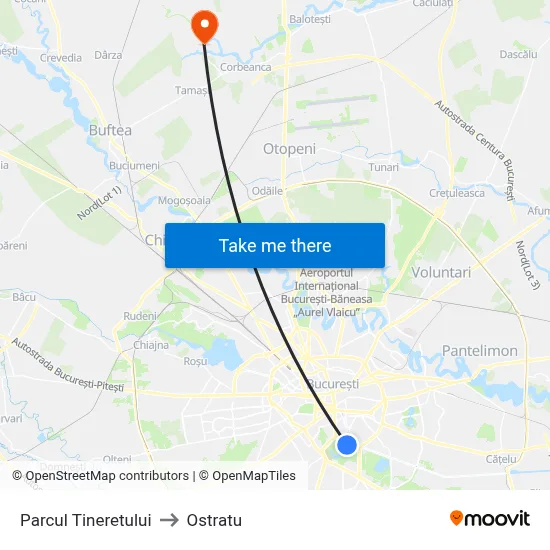 Parcul Tineretului to Ostratu map