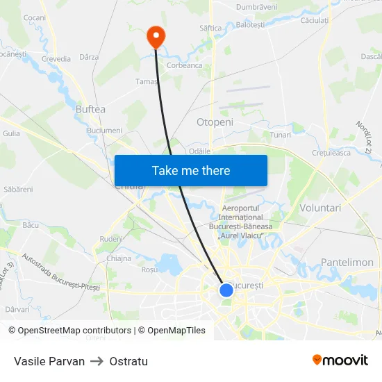 Vasile Parvan to Ostratu map