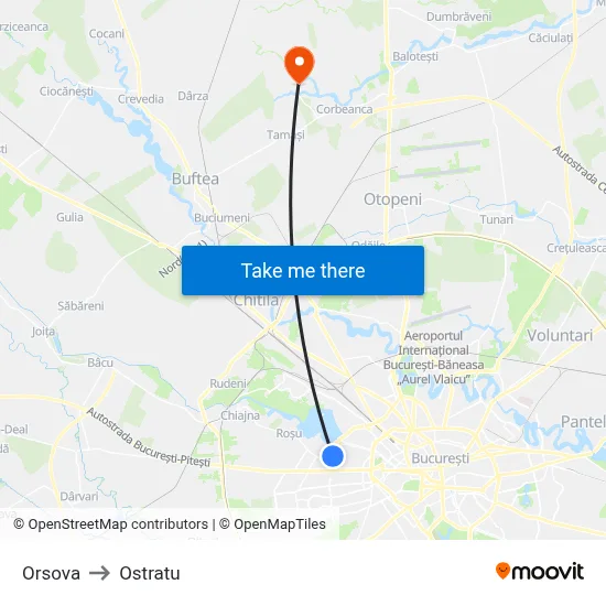 Orsova to Ostratu map