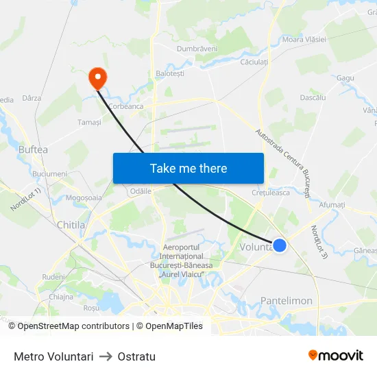 Metro Voluntari to Ostratu map